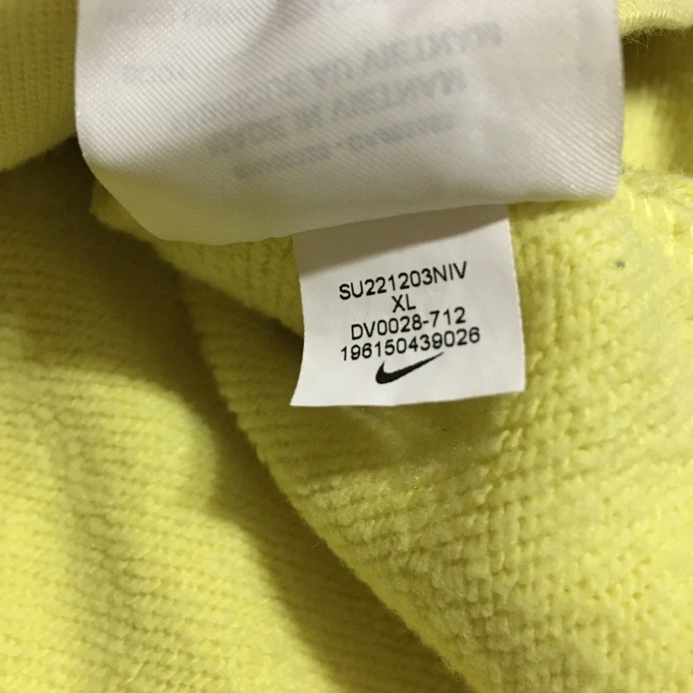 Nike Sportswear Essentials Pullover Hoodie Womens XL Yellow All Over Print Logo